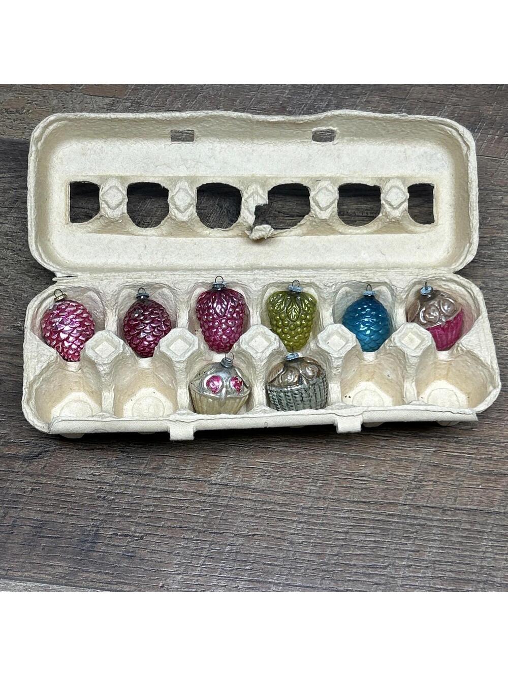 Vintage MERCURY GLASS  Grape/PINE CONE/Basket CHRISTMAS ORNAMENTS JAPAN (8)